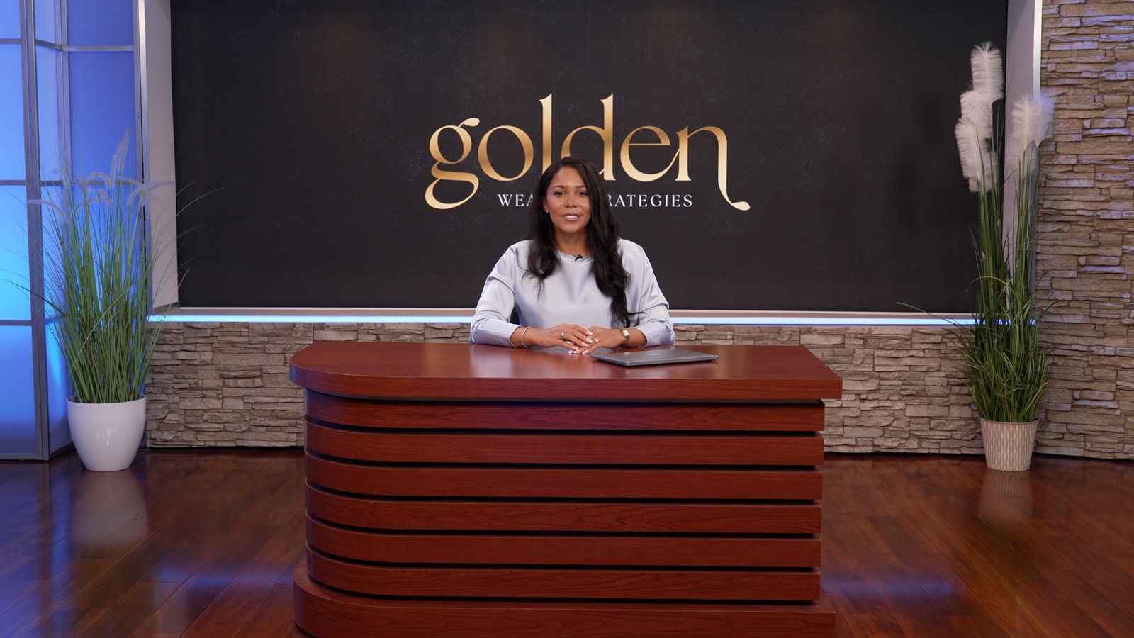 Subject-matter expert presenting a branded video series from an Atlanta studio